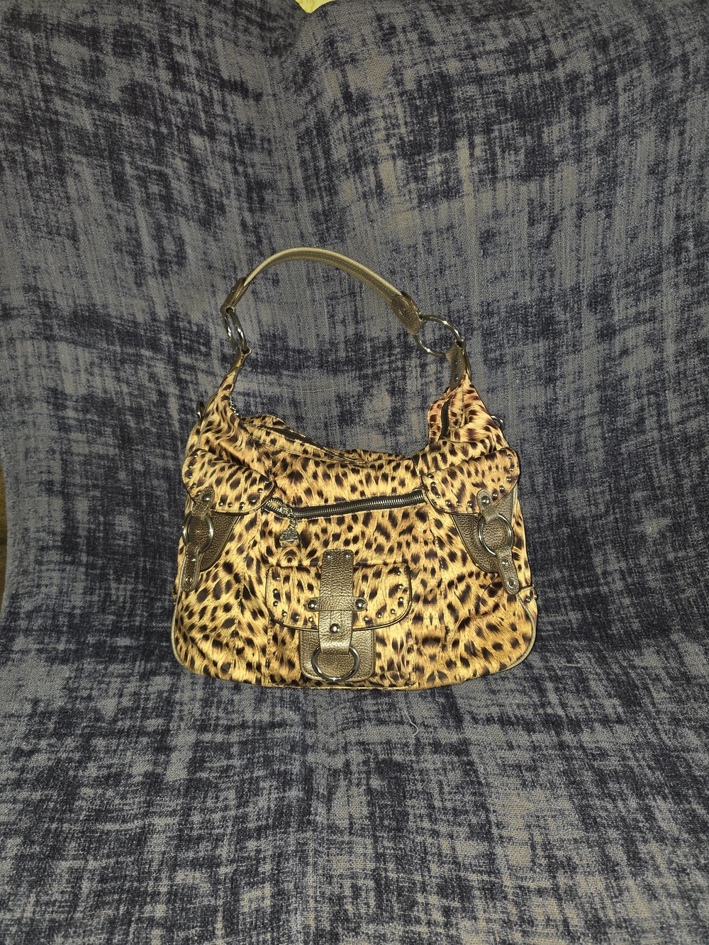 KVZ Leopard Print Shoulder Bag with Chrome Accents